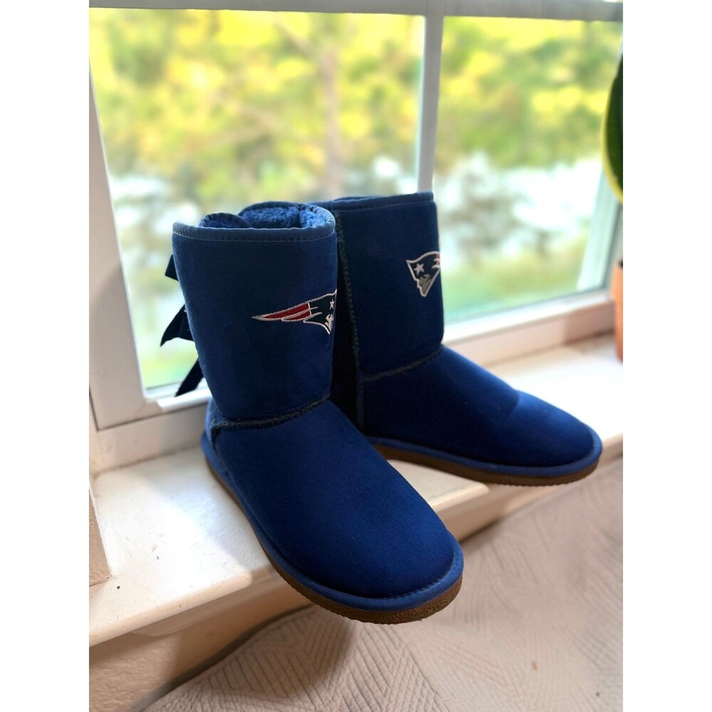 New England Patriots NFL Football Women’s Blue Winter Boots with Ribbon Size 9 - Picture 2 of 11